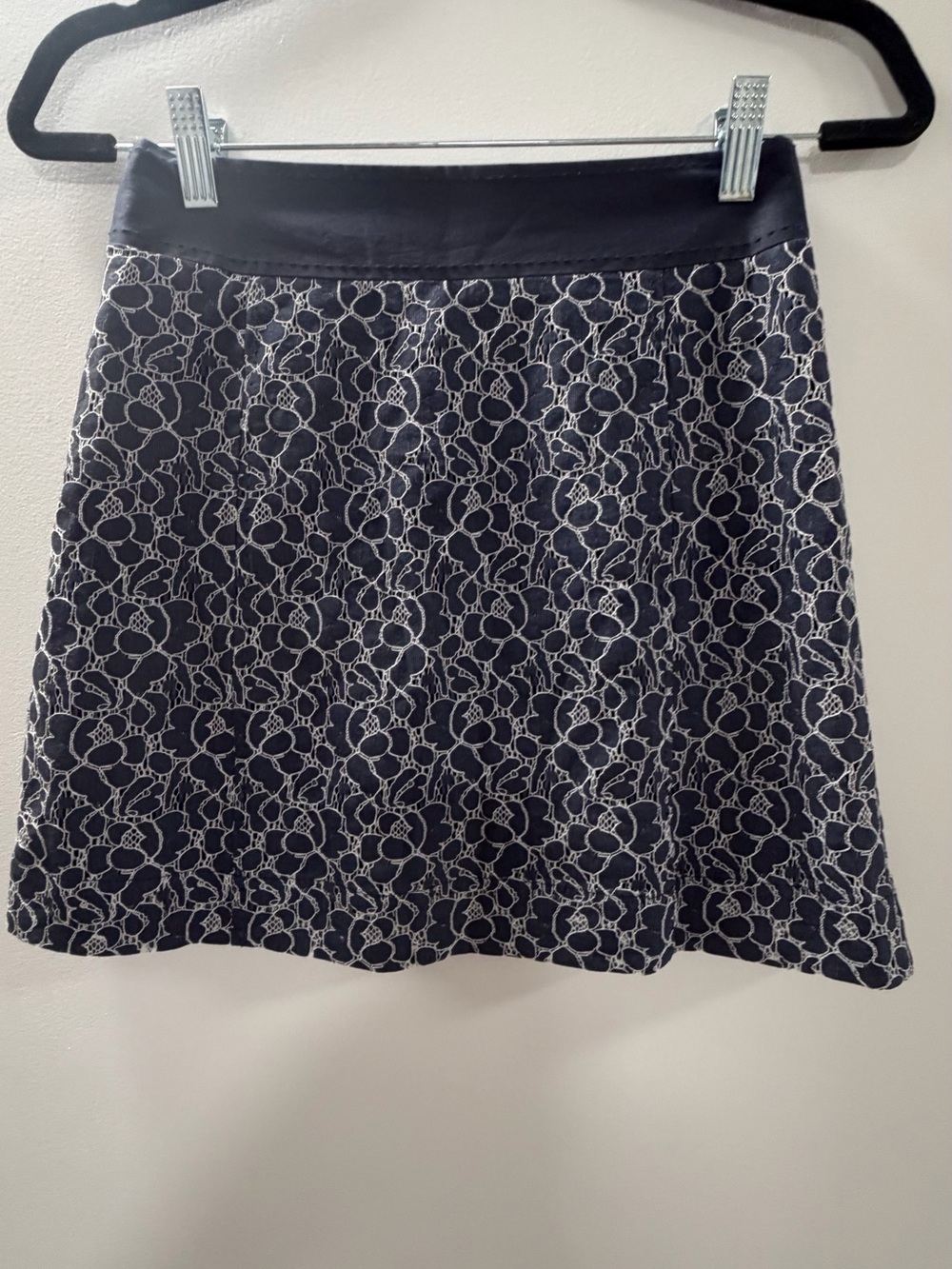 Tory Burch Navy A-Line Floral Lace Skirt